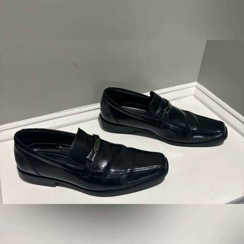 Slip-In Black Leather Cade Bike Toe Dress Shoe by Stacy Adams  -size 9.5